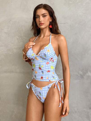 طقم تانكيني حريمي Swim Glamine بكيني بحزام رفيع مطبوع برسوم ذات طراز كعكة الفاكهة المنعشة، مناسب للعطلات الصيفية