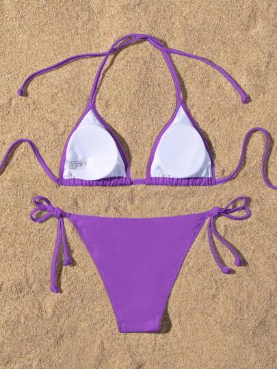 Swim Basics بكيني مقسوم ذو رباط على الرقبة، بلون أحادي، مناسب لارتداء في الصيف على الشاطئ