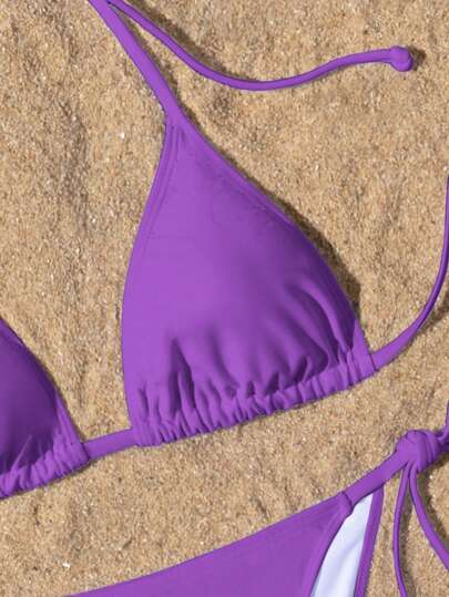 Swim Basics بكيني مقسوم ذو رباط على الرقبة، بلون أحادي، مناسب لارتداء في الصيف على الشاطئ