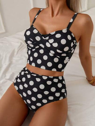 طقم تانكيني حريمي Swim Basics زوج من بيكيني للنساء بطباعة نقاط استوائية، ملابس سباحة عادية للعطلات