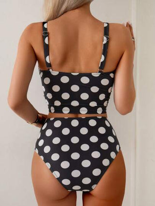 طقم تانكيني حريمي Swim Basics زوج من بيكيني للنساء بطباعة نقاط استوائية، ملابس سباحة عادية للعطلات
