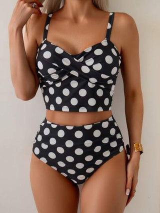طقم تانكيني حريمي Swim Basics زوج من بيكيني للنساء بطباعة نقاط استوائية، ملابس سباحة عادية للعطلات