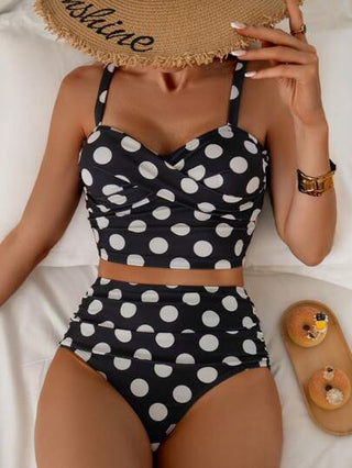 طقم تانكيني حريمي Swim Basics زوج من بيكيني للنساء بطباعة نقاط استوائية، ملابس سباحة عادية للعطلات