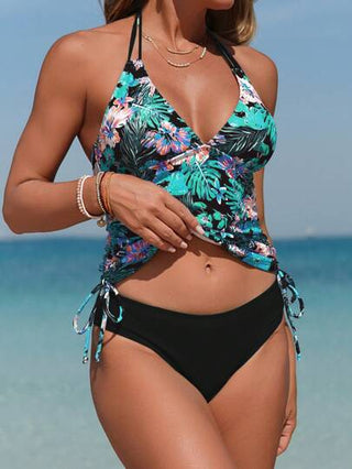 طقم تانكيني حريمي Swim Lushoire مجموعة ملابس سباحة تانكيني للسيدات من قطعتين مع رقبة هالتر، أربطة قابلة للتعديل، رباط, رقبة على شكل V، بتصميم فضفاض، ملابس سباحة مريحة للعطلات الشاطئية