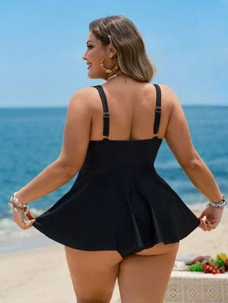 Swim Basics بكيني للنساء البدينات مناسب للصيف بلون كتلة بسيط بفتحات في الوسط وظهر مكشوف