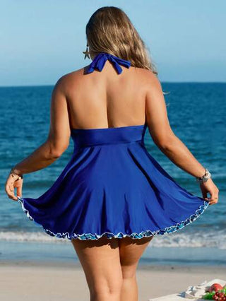 Swim Lushoire مجموعة ملابس سباحة تانكيني مع تزيين شريطي متساقط باللون الأخضر للمقاسات الكبيرة