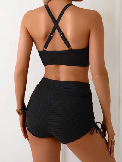 Swim Basics 2 قطعة مجموعة ملابس سباحة للنساء، بسروال مخرم أنيق على الطراز الأوروبي للارتداء على الشاطئ
