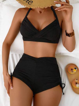 Swim Basics 2 قطعة مجموعة ملابس سباحة للنساء، بسروال مخرم أنيق على الطراز الأوروبي للارتداء على الشاطئ