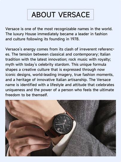 Versace ساعة معصم رجالية كوارتز أنيقة وأعمال ذات تصميم قرص مخطط عمودي وحزام جلد بني ذات علبة من الفولاذ المقاوم للصدأ باللون الأسود، هدية رومانسية للرجال، VEBQ00419
