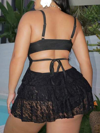Swim SXY حجم كبير للنساء توب بيكيني مكشوف الظهر بشريطة التفاف خلفي، دانتيل وبتصميم ظهر مكشوف مثير، موديل صيفي