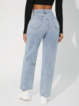 SHEIN PETITE جينز بساق مستقيم خصر عالي