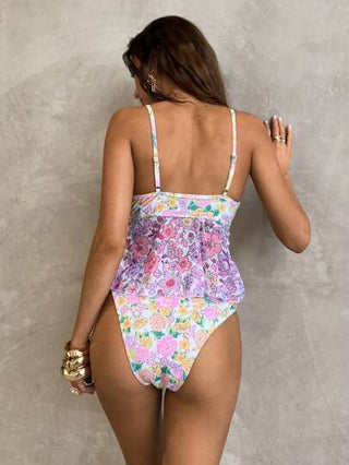 طقم تانكيني حريمي Swim Lushoire طقم تنكيني لسيدات: توب كامسول برسومات زهرية وسروال مثلث