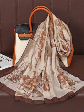 وشاح رقيق قابل للتنفس بطبعة زهرية عتيقة للنساء، تصميم أنيق للارتداء اليومي مع الفستان، قطعة واحدة