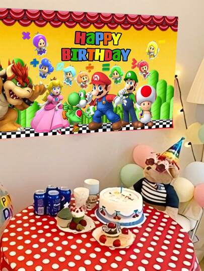 Super Mario قماش خلفية تصوير بشكل سوبر ماريو ،لافتة ديكور حفلة عيد الميلاد ،وملحقات الوعظ
