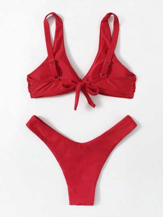 Swim Basics مجموعة بكيني ملون بخطوط مجعدة للنساء، ملابس سباحة صيفية