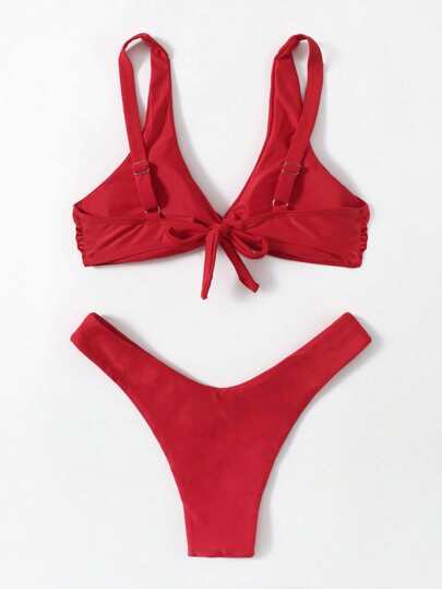 Swim Basics مجموعة بكيني ملون بخطوط مجعدة للنساء، ملابس سباحة صيفية