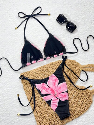 Swim SXY أزياء صيفية للشاطئ للنساء، ملابس علوية قصيرة مقصوصة بطبعة زهور المشمش الجذابة والمربوطة أمامًا، بتصميم ظهر عاري لبكيني السباحة