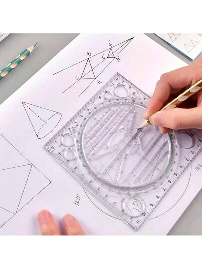 أدوات مكتبية ومدرسية قطعة واحدة أداة متعددة الوظائف قابلة للدوران لرسم القوالب الهندسية، أداة قياس هندسية، مسطرة رسم إبداعية، لوازم مكتبية ، لوازم مدرسية، تصميم فني، بوصلة، رسم، أداة مقياس