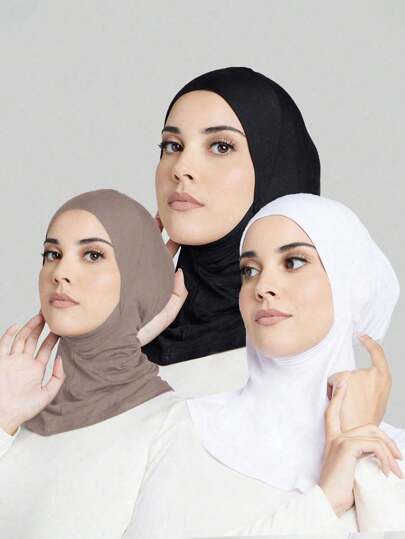 مجموعة موضة نسائية مكونة من 3 قطع شاملة: غطاء ذقن مرن، حجاب، ووشاح رأس، مناسبة للاستخدام اليومي، مع عباءة