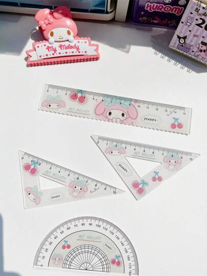 أدوات مكتبية ومدرسية Sanrio قطعة واحدة مسطرة قرطاسية مع خطوط متموجة من سانريو، مناسبة كهدية إبداعية للطلاب، لقياس، لوازم مدرسية