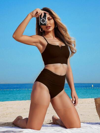 طقم تانكيني حريمي Swim Lushoire 2 مجموعة بدلة سباحة بسيطة لعطلة الربيع، ملابس سباحة نسائية أنيقة وخادعة للكتلة الجسدية