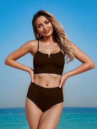 طقم تانكيني حريمي Swim Lushoire 2 مجموعة بدلة سباحة بسيطة لعطلة الربيع، ملابس سباحة نسائية أنيقة وخادعة للكتلة الجسدية