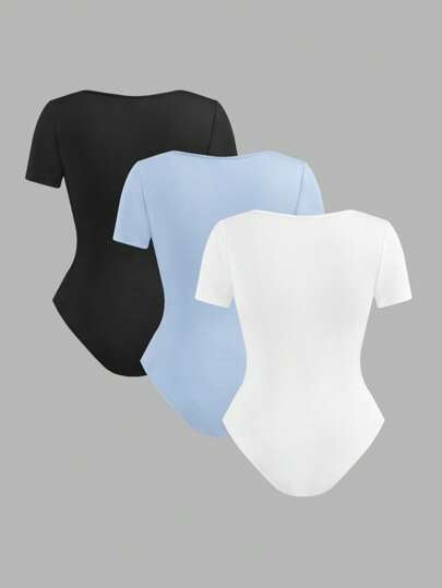 EZwear 3 أجزاء بودي سويت بطباعة قلوب على الرقبة المربعة متعددة الألوان، مناسب للصيف وعطلات الشاطئ وفترة عيد الربيع