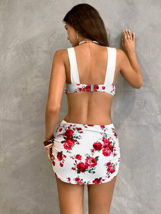 Swim Glamine قطعتان من ملابس السباحة النسائية الكاجوال المكونة من قطعتين، بلوزة بنطاق وخصر عريض وتنورة، بتصميم وردي ، ملابس سباحة للشاطئ والحفلات في الربيع والصيف