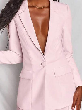 بدلة نسائية من البليزر والبنطلون ذات ياقة مقلمة وزر واحد، مناسبة للربيع