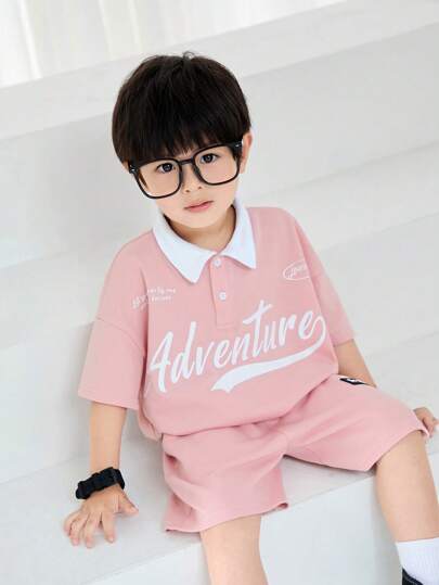 SHEIN Little Byeori مجموعتان من البنطلون والقميص القصير بطبعات حرفية كورية أنيقة للأطفال الصغار الأولاد والبنات لفصلي الربيع والصيف، قصة تناسب المناسبات اليومية