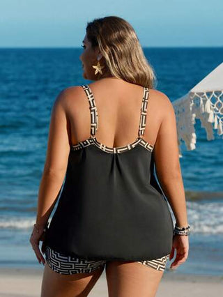 Swim Lushoire مجموعة بكيني عقدة جيومترية المطبوعة للسيدات مقاسات كبيرة، ملابس السباحة لقضاء الإجازة الصيفية على الشاطئ