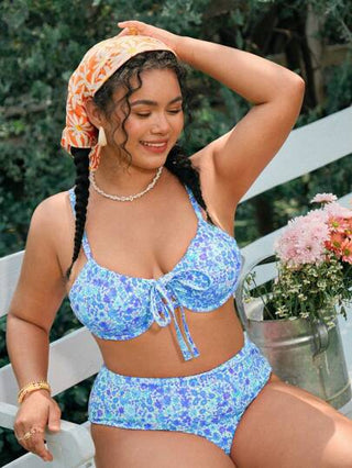 Swim Mod مايوه سباحة كبير الحجم للسيدات بأعلى تنكيني منقوش بالأزهار وبطانة ممتلئة