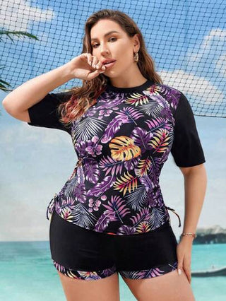 Swim Lushoire مجموعة ملابس علوية حرس وشورت بطبعة أزهار استوائية، مقاس كبير