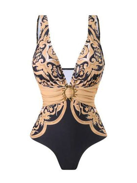 Swim Oasis حلة سباحة قطعة واحدة مطبوعة مزودة بتنورة و بنطلون مشبك ١ مجموعة من 3 قطع ، منتج مناسب للبحر والمنتجعات ، ملابس سباحة كاجوال لفصل الصيف