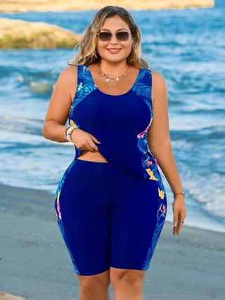 Swim Lushoire بدلة سباحة للمرأة بحجم كبير قطعتين، طقم بكيني مع ملابس علوية قصير للسيطرة على البطن، كاجوال أنيق للرياضة والشاطئ والبركة