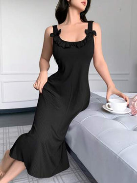 SHEIN فستان نوم نسائي أنيق بياقة شريط 3D