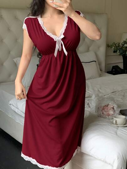 SHEIN ثوب نوم نسائي ذو رقبة عميقة على شكل فرجار، أنيق للصيف
