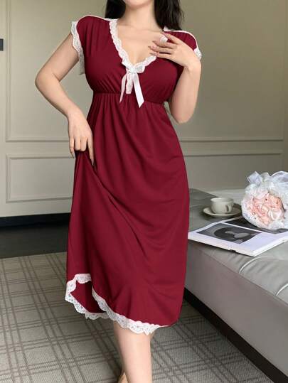 SHEIN ثوب نوم نسائي ذو رقبة عميقة على شكل فرجار، أنيق للصيف