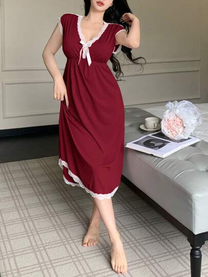 SHEIN ثوب نوم نسائي ذو رقبة عميقة على شكل فرجار، أنيق للصيف