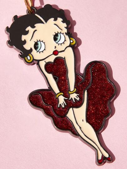 Betty Boop x SHEIN قلادة مفتاح من سبيكة ثلاثية الأبعاد على شكل كرز لامع، قلادة جذابة على شكل رسوم كرتونية، قلادة للحقيبة، هدايا، مناسبات، عيد الحب