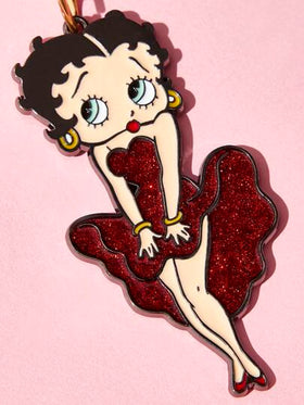 Betty Boop x SHEIN قلادة مفتاح من سبيكة ثلاثية الأبعاد على شكل كرز لامع، قلادة جذابة على شكل رسوم كرتونية، قلادة للحقيبة، هدايا، مناسبات، عيد الحب