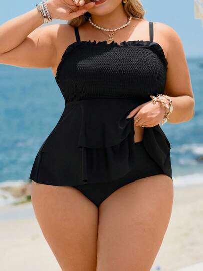Swim Lushoire بيكيني بحجم كبير للنساء، ملابس علوية بيكيني بشرايط للحلقة ذو فتحة للكتف، مع أشرطة قابلة للفصل، مناسب للبحر والعطلات الصيفية'
