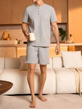 Manfinity Underwear&Sleepwear Basics طقم رجالي منزلي كاجوال للربيع بياقة هنلي