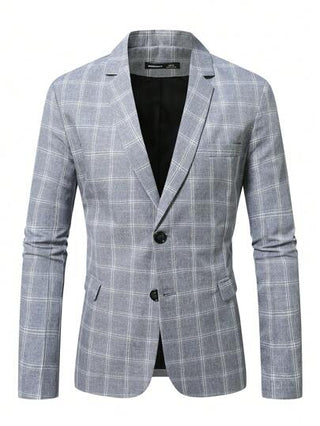 Manfinity Bizformal جاكيت بدلة الرجال ذات الصدر الواحد المربعات مع وسائد الكتف، أكمام طويلة
