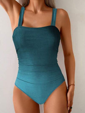 Swim Vcay بدلة سباحة أنيقة للنساء من قطعة واحدة مع تصميم مجعد أومبري وأشرطة عريضة، بتصميم مخفف للحجم