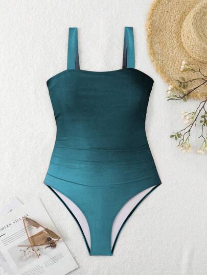 Swim Vcay بدلة سباحة أنيقة للنساء من قطعة واحدة مع تصميم مجعد أومبري وأشرطة عريضة، بتصميم مخفف للحجم