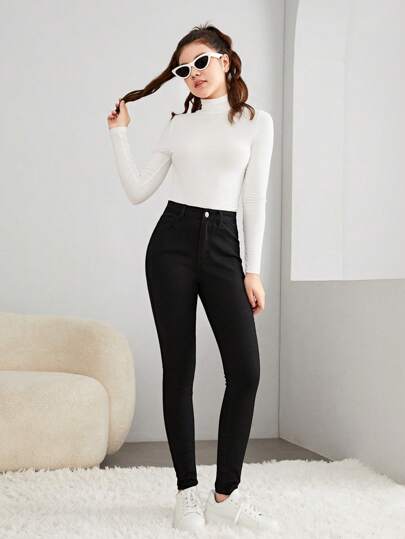 SHEIN بنطلون جينز عاري الكاحل للبنات المراهقات الربيع/الصيف العارض