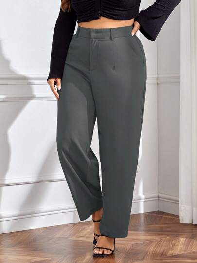 Firerie بنطلون كاجوال مستقيم للنساء ذوات المقاسات الكبيرة، بجيوب مائلة وبلون أحادي، مناسب للخريف والشتاء