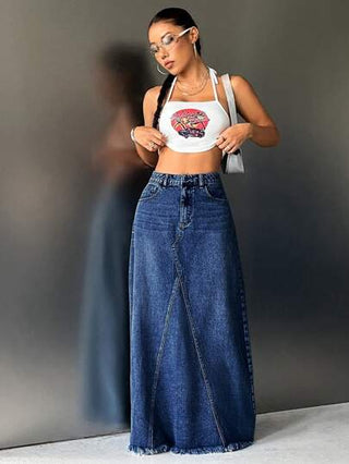 ICON تنورة جينز طويلة