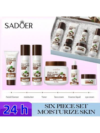جل الاستحمام، مرطب الشعر، لوشن الجسم، كريم اليدين من سلسلة ترطيب جوز الهند الكبيرة من SADOER، مغذي، ناعم وخفيف